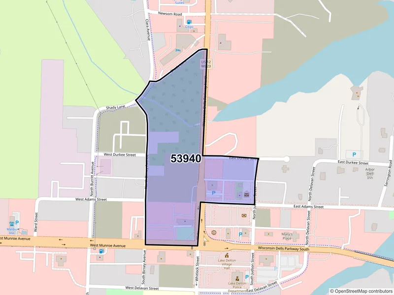 Map of Lake Delton, Wisconsin and ZIP codes