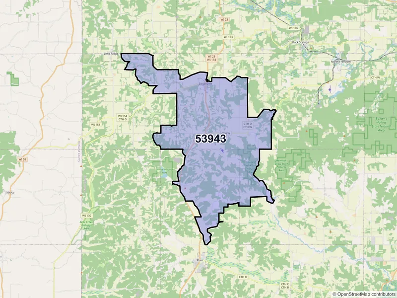 Map of ZIP Code 53943 — Loganville, WI