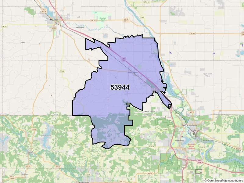 Map of ZIP Code 53944 — Lyndon Station, WI