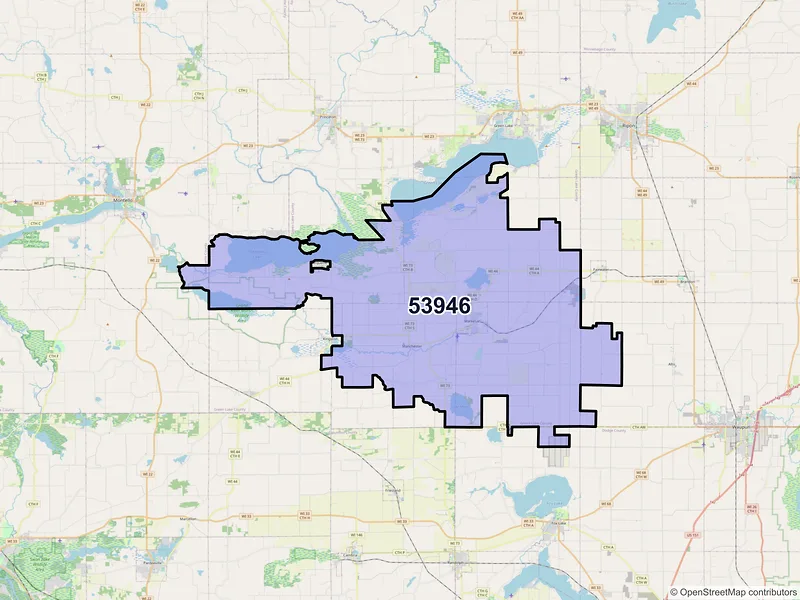 Map of ZIP Code 53946 — Markesan, WI