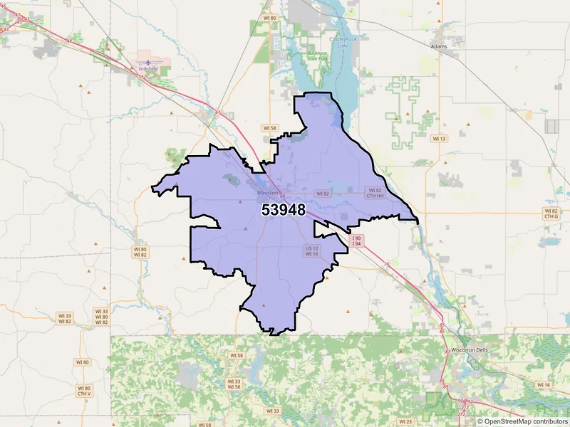 Map of ZIP Code 53948 — Mauston, WI