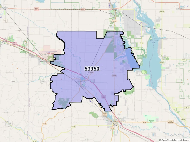 Map of ZIP Code 53950 — New Lisbon, WI