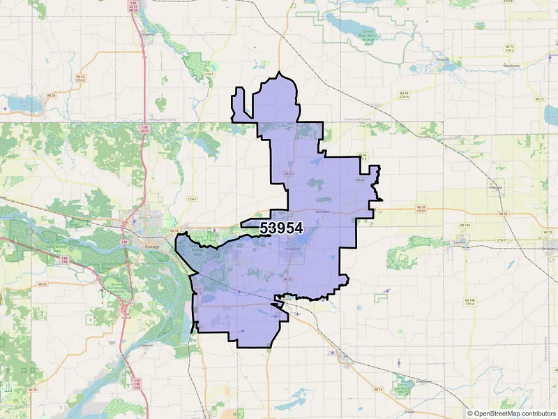 Map of ZIP Code 53954 — Pardeeville, WI