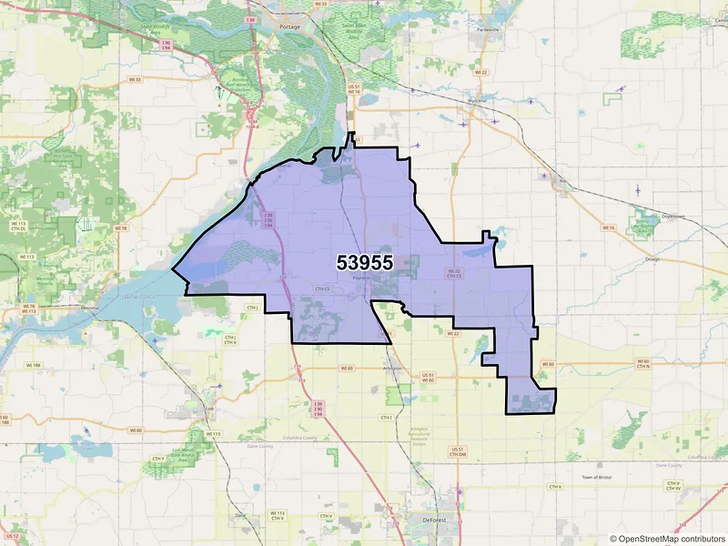 Map of Poynette, Wisconsin and ZIP codes