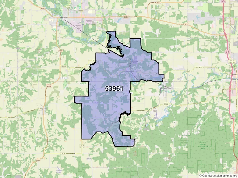 Map of ZIP Code 53961 — Rock Springs, WI