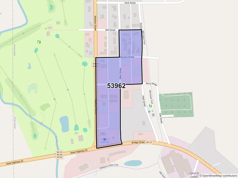 Map of Union Center, Wisconsin and ZIP codes