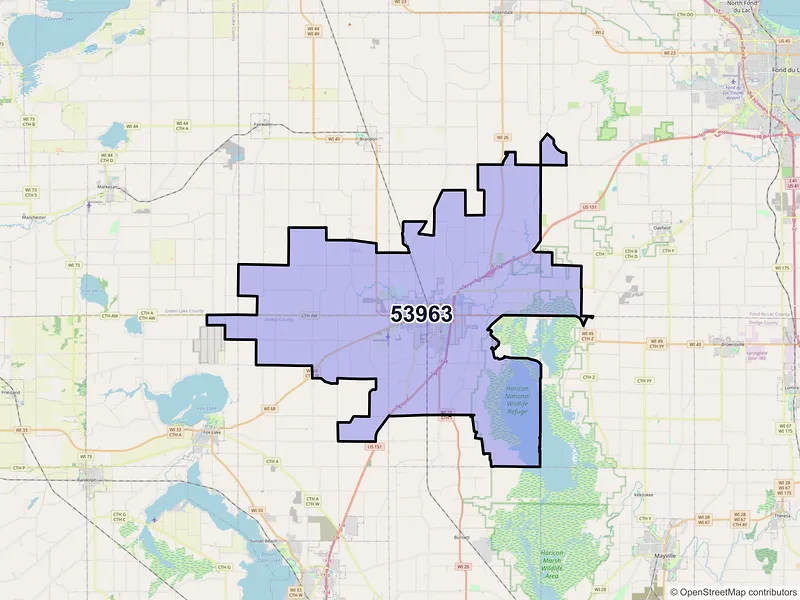 Map of ZIP Code 53963 — Waupun, WI