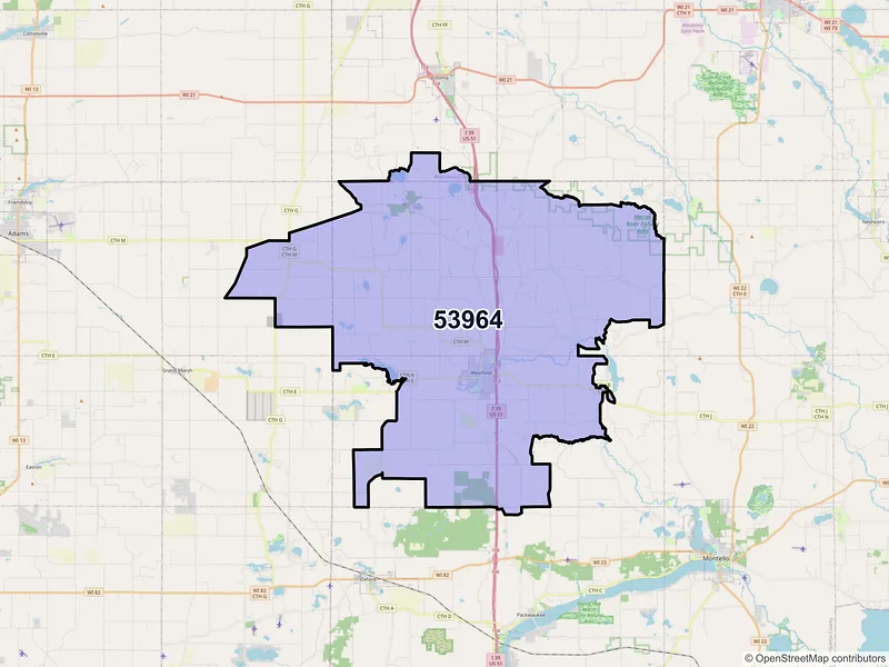 Map of ZIP Code 53964 — Westfield, WI