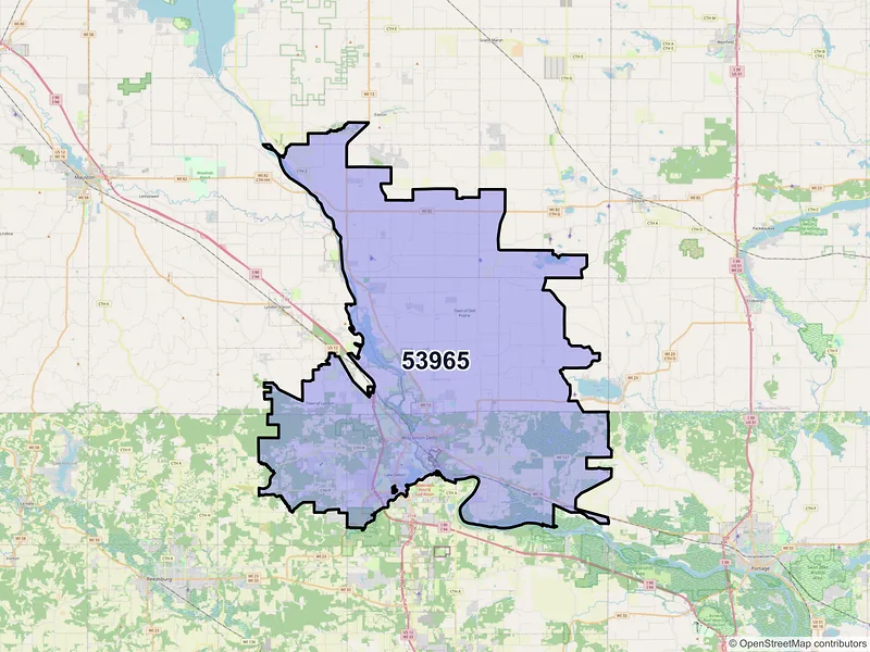 Map of ZIP Code 53965 — Wisconsin Dells, WI