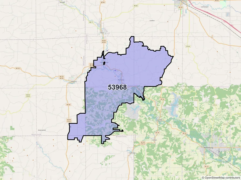 Map of ZIP Code 53968 — Wonewoc, WI
