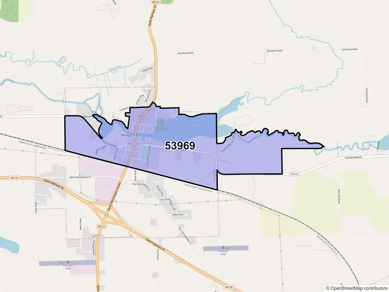 Map of Wyocena, Wisconsin and ZIP codes