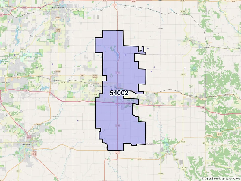 Map of Baldwin, Wisconsin and ZIP codes