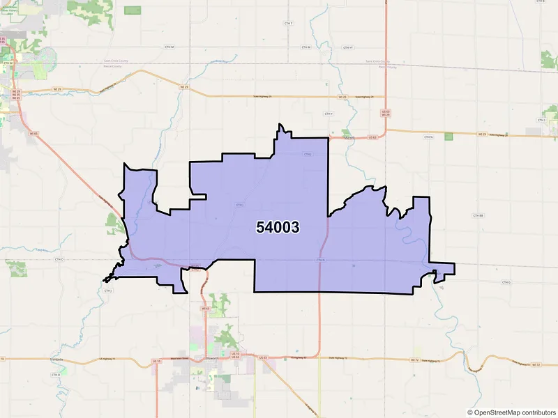 Map of ZIP Code 54003 — Beldenville, WI