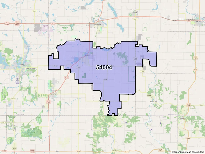 Map of ZIP Code 54004 — Clayton, WI