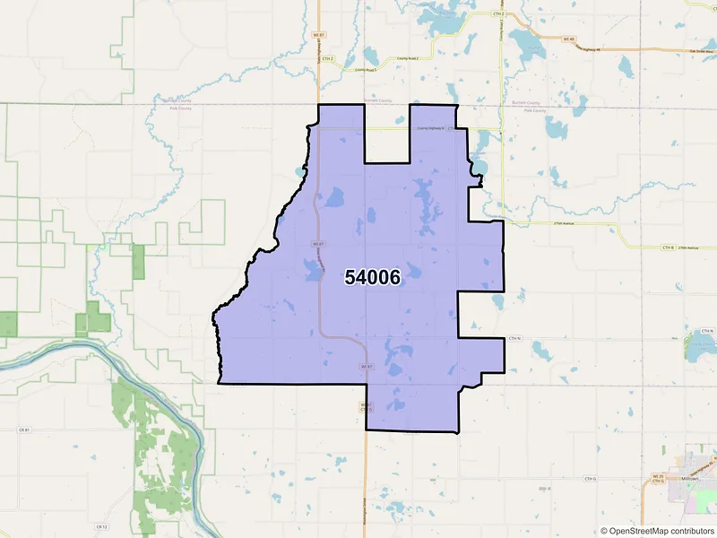Map of ZIP Code 54006 — Cushing, WI