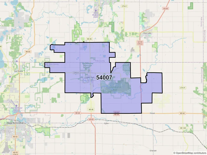 Map of ZIP Code 54007 — Deer Park, WI