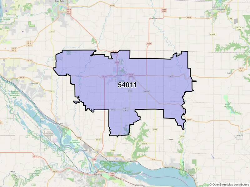 Map of Ellsworth, Wisconsin and ZIP codes