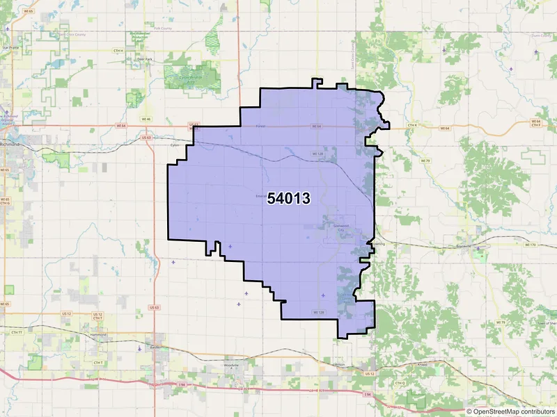Map of ZIP Code 54013 — Glenwood City, WI