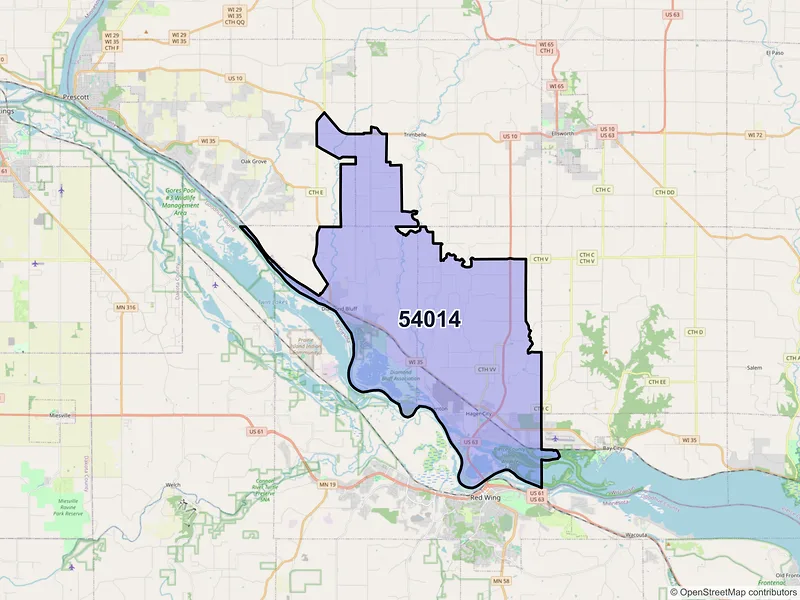 Map of Hager City, Wisconsin and ZIP codes