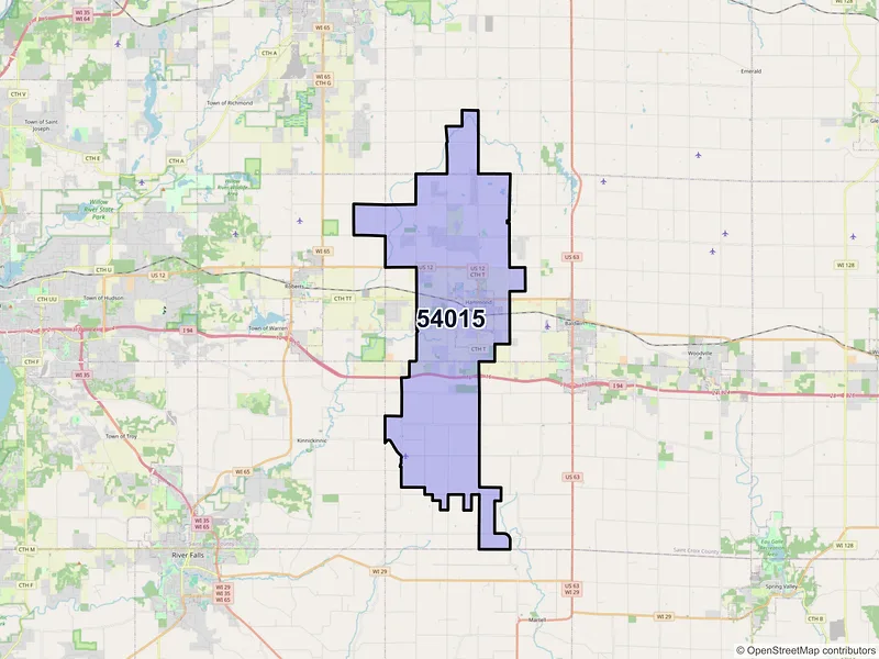 Map of ZIP Code 54015 — Hammond, WI