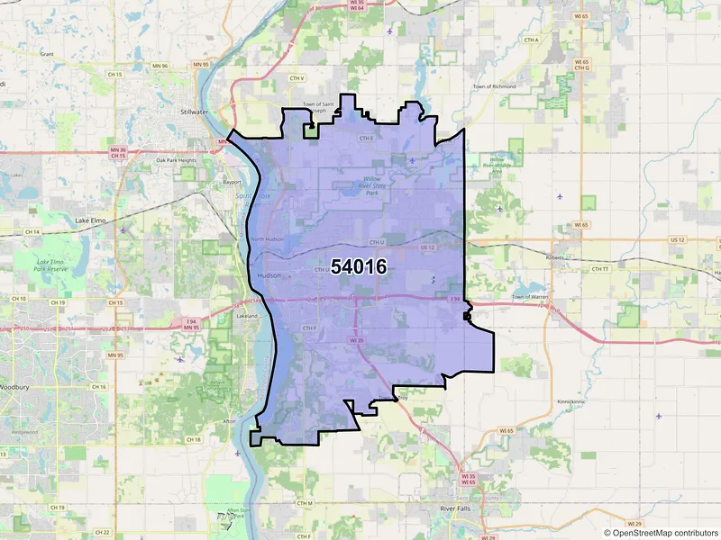 Map of ZIP Code 54016 — Hudson, WI