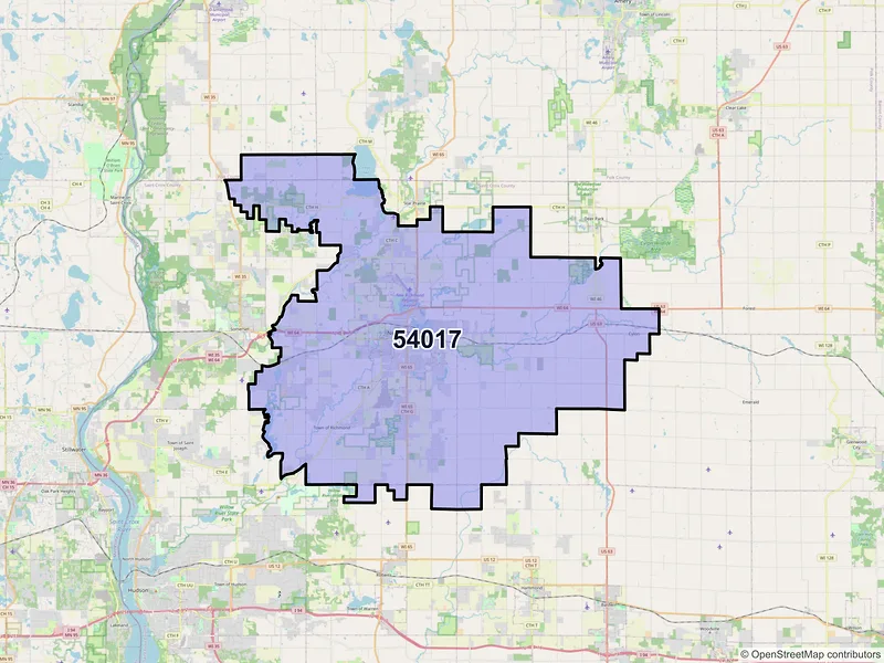 Map of ZIP Code 54017 — New Richmond, WI