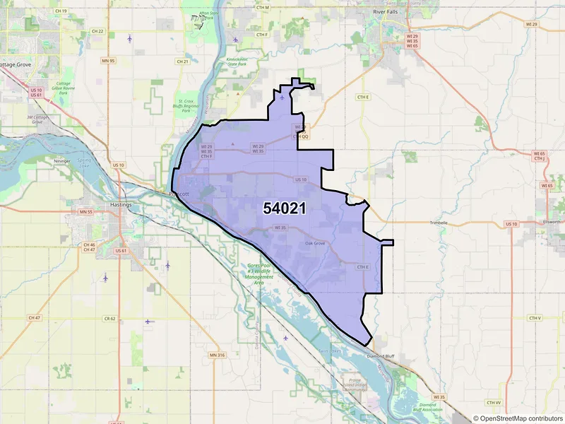 Map of ZIP Code 54021 — Prescott, WI