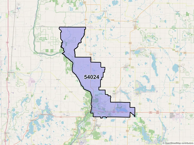 Map of ZIP Code 54024 — Saint Croix Falls, WI