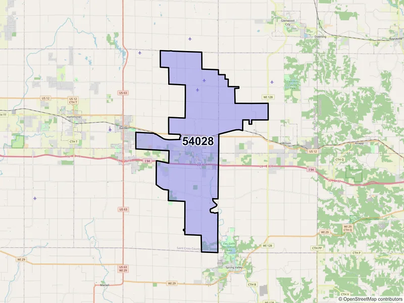 Map of ZIP Code 54028 — Woodville, WI