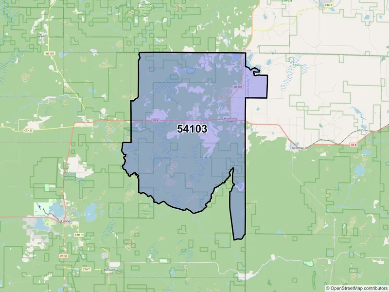 Map of ZIP Code 54103 — Armstrong Creek, WI