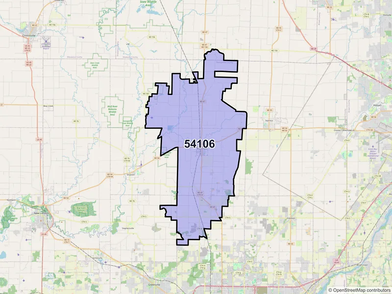 Map of ZIP Code 54106 — Black Creek, WI