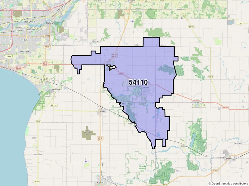 Map of Brillion, Wisconsin and ZIP codes