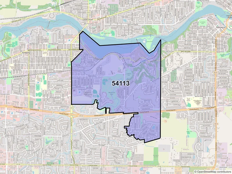 Map of ZIP Code 54113 — Combined Locks, WI