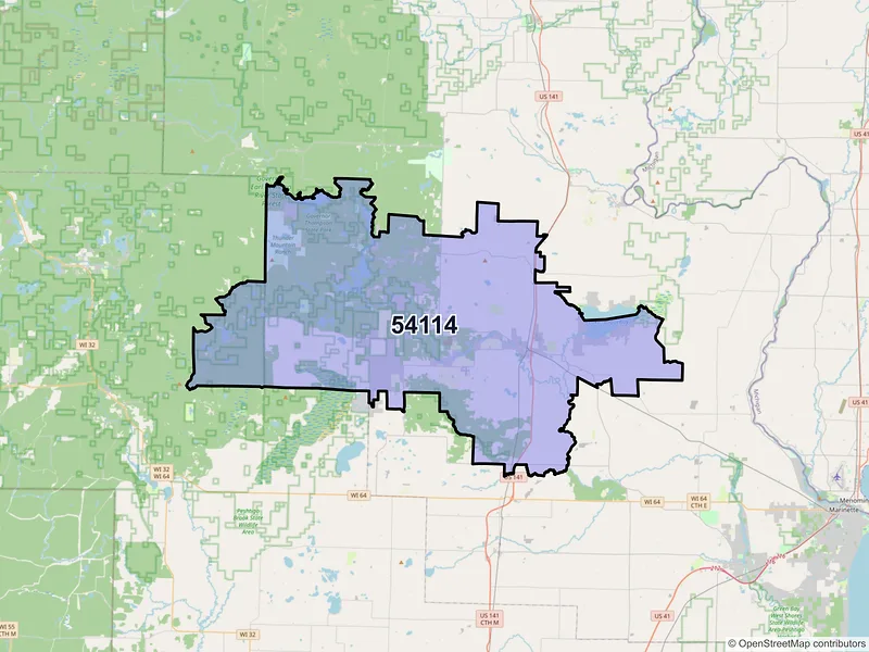 Map of ZIP Code 54114 — Crivitz, WI