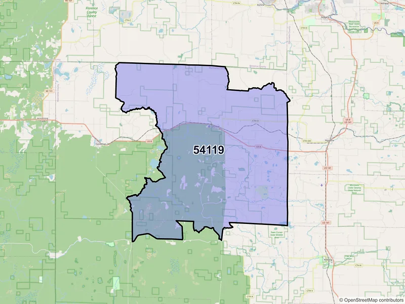Map of Dunbar, Wisconsin and ZIP codes