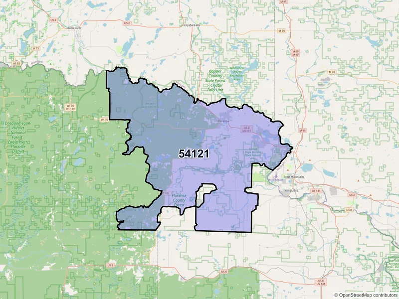Map of Florence, Wisconsin and ZIP codes