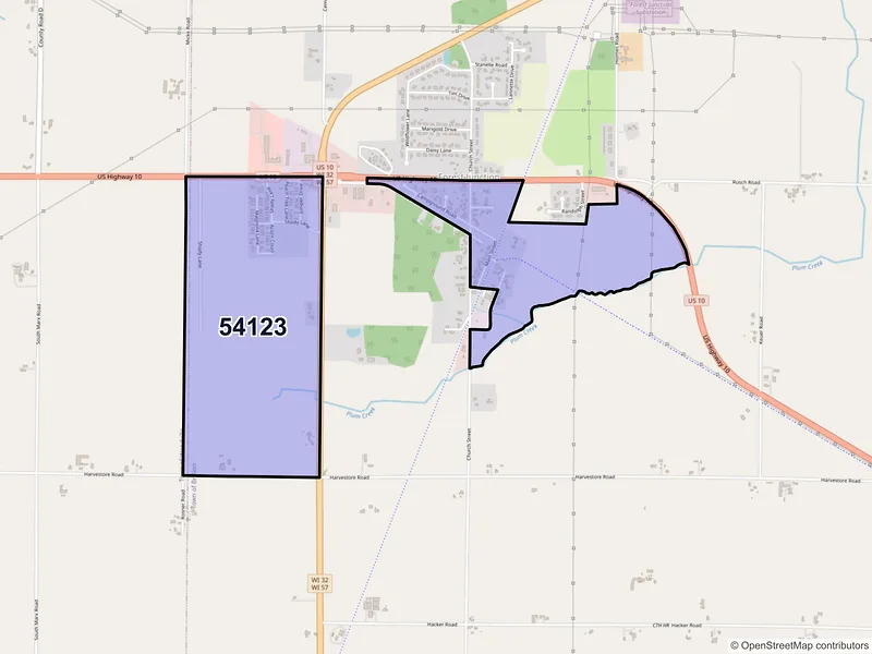 Map of ZIP Code 54123 — Forest Junction, WI