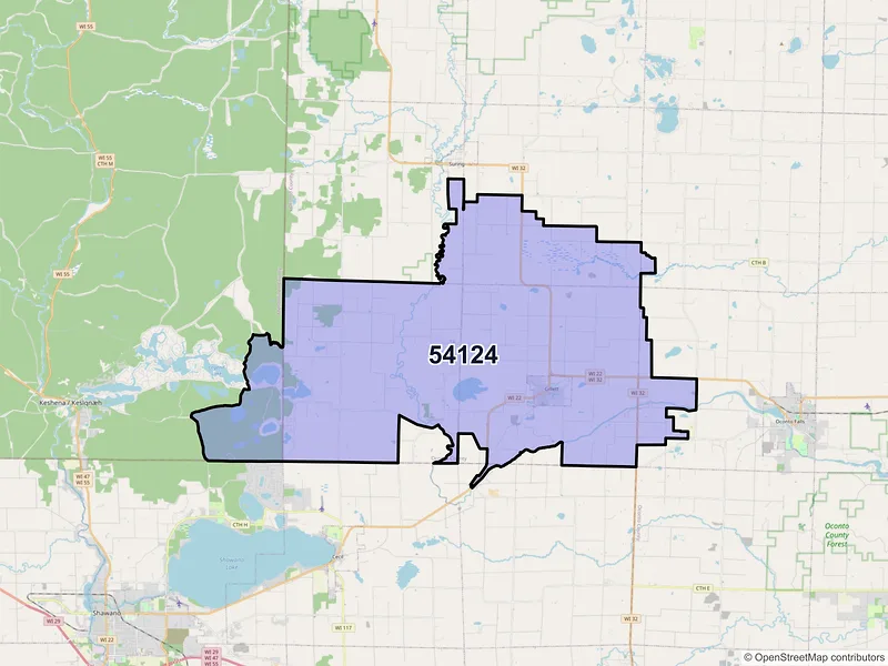 Map of ZIP Code 54124 — Gillett, WI
