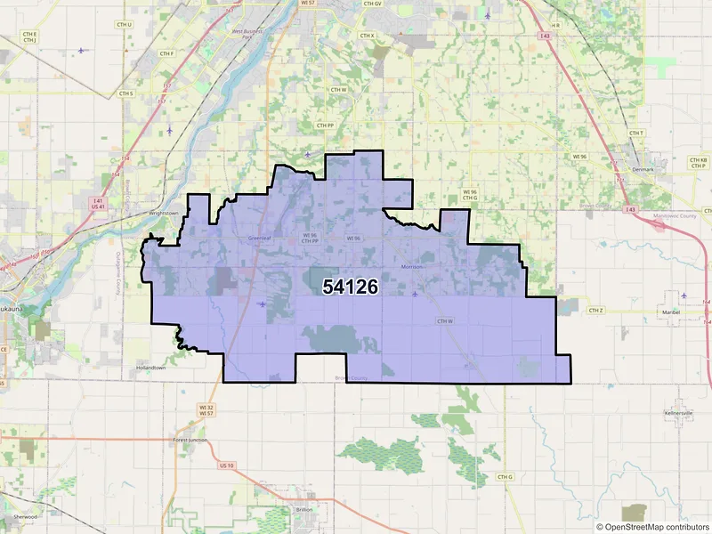 Map of Greenleaf, Wisconsin and ZIP codes