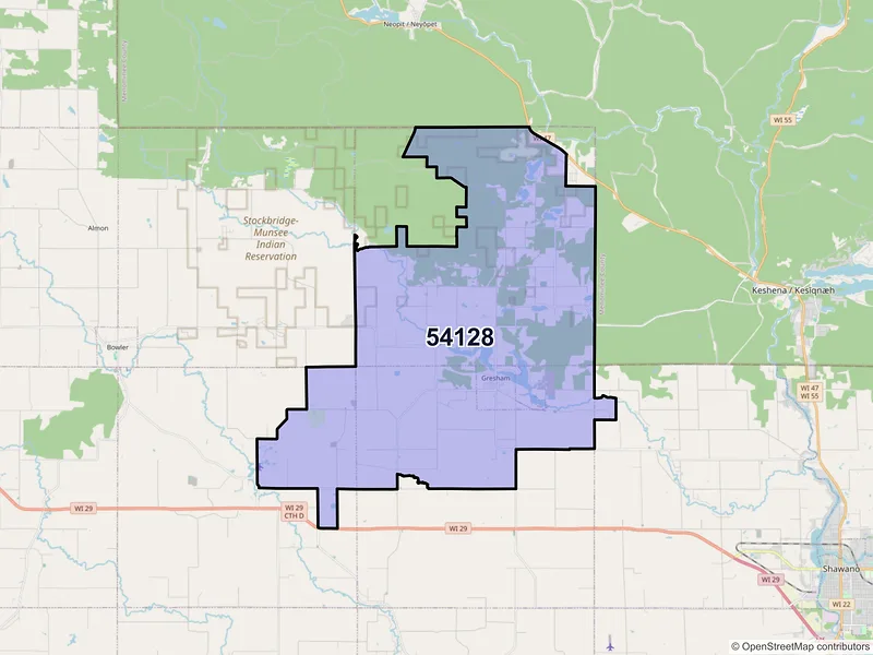 Map of ZIP Code 54128 — Gresham, WI