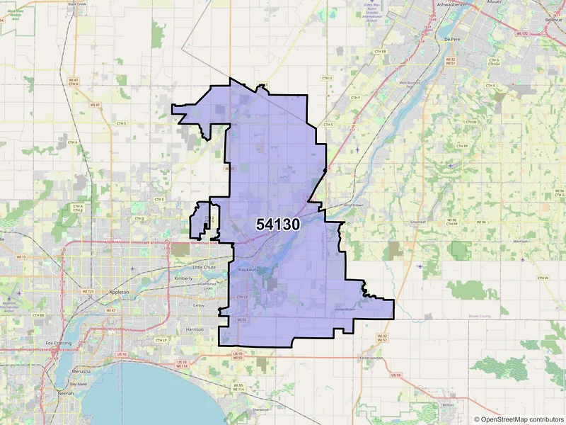 Map of ZIP Code 54130 — Kaukauna, WI