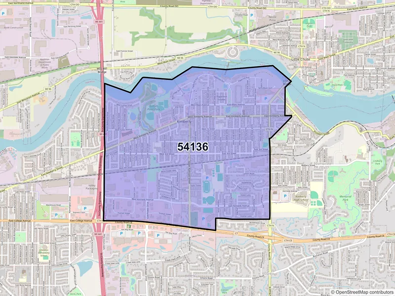 Map of ZIP Code 54136 — Kimberly, WI