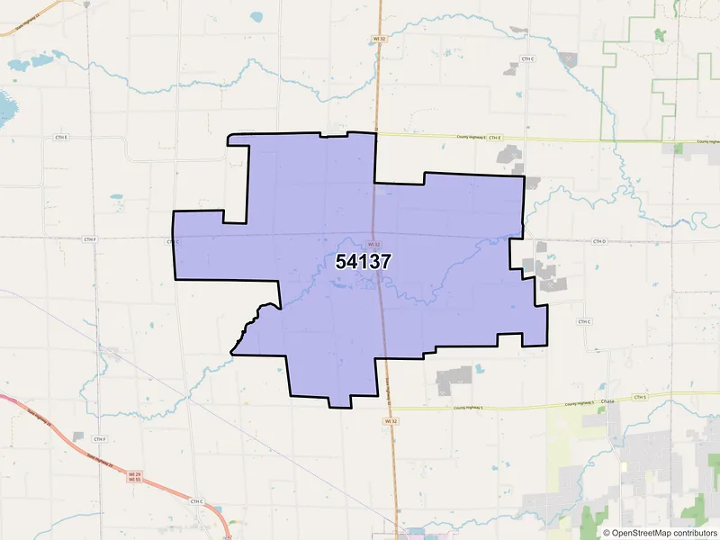 Map of ZIP Code 54137 — Krakow, WI