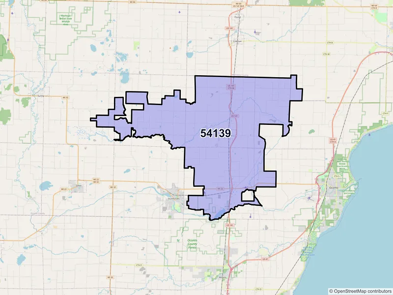 Map of ZIP Code 54139 — Lena, WI
