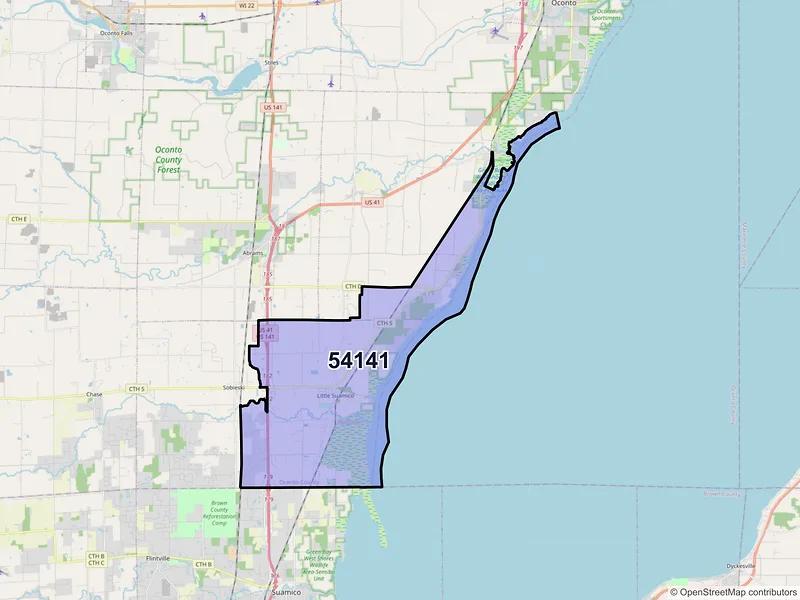 Map of Little Suamico, Wisconsin and ZIP codes