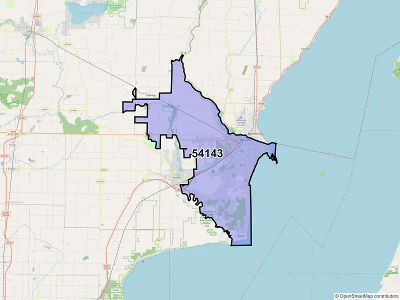 Map of ZIP Code 54143 — Marinette, WI
