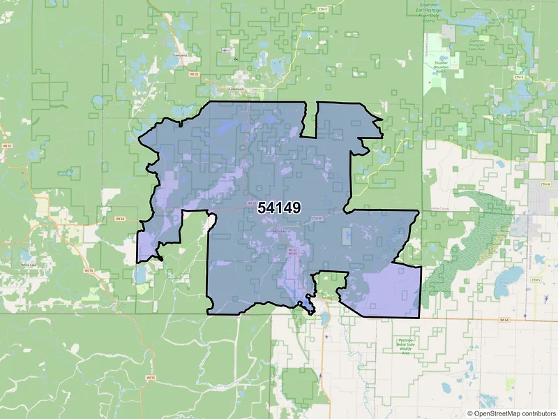 Map of ZIP Code 54149 — Mountain, WI