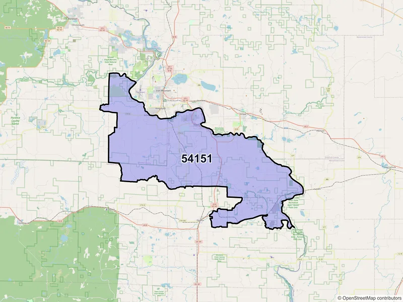 Map of ZIP Code 54151 — Niagara, WI