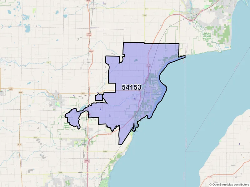 Map of ZIP Code 54153 — Oconto, WI