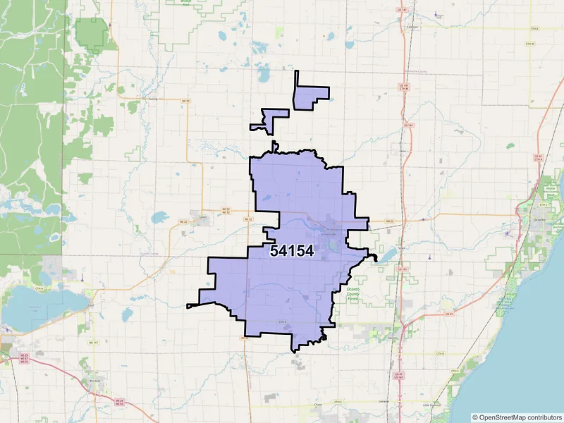 Map of ZIP Code 54154 — Oconto Falls, WI